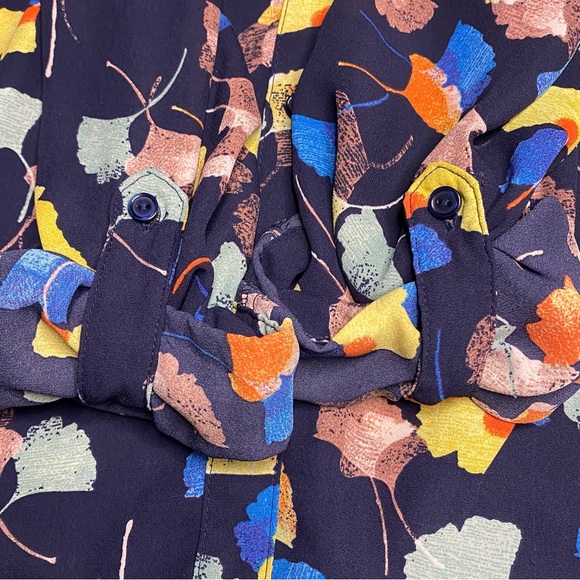 The Limited Ginkgo Leaf Print Blouse Women XS Blue Yellow Orange Floral Office - Picture 7 of 8